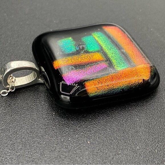 Eccentric Art Glass Neon Colored Square Pendant Necklace - Picture 8 of 8